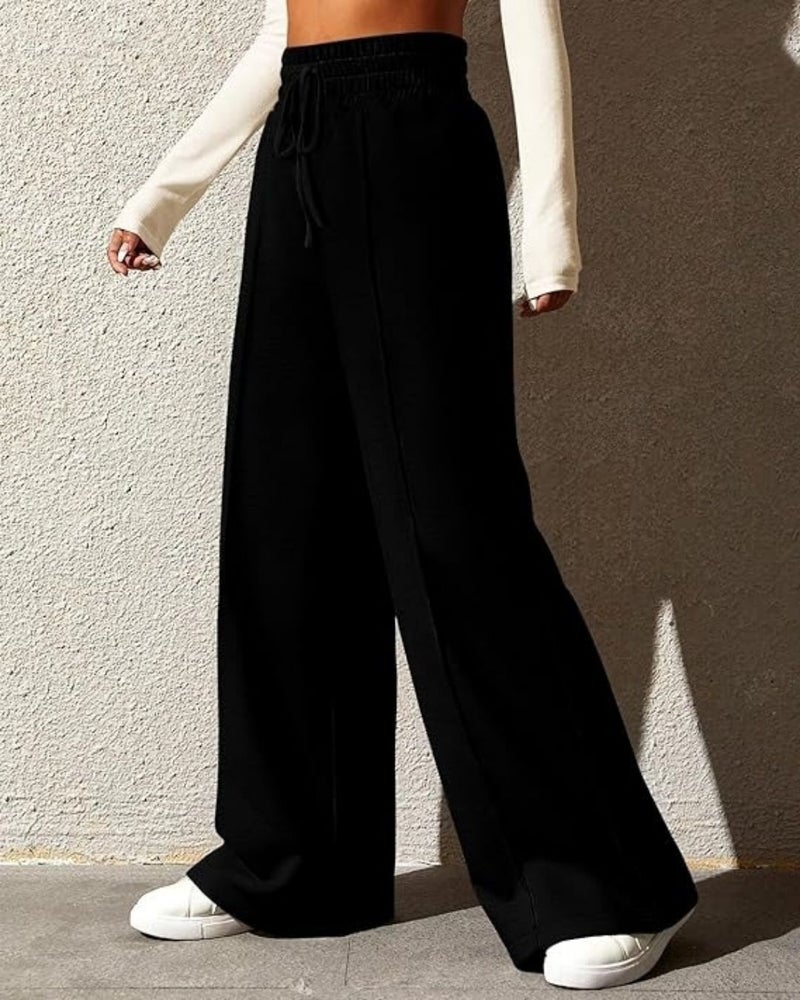FLYNOFF Black Korean Solid Loose Fit Women Track Pant - Image 2